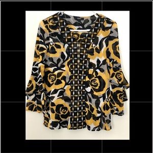 Alfani Womens Black/white/Yellow Top/Tunic M size
